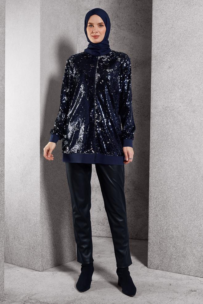 Tesettür giyim LACİVERT PUL PAYETLİ CEKET 45221 - ALVİNA