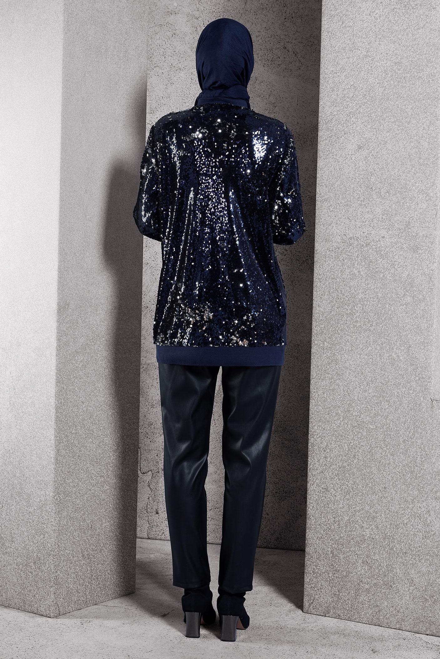 Tesettür giyim LACİVERT PUL PAYETLİ CEKET 45221