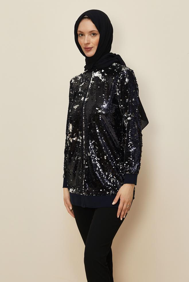 Hijab clothing BLACK SEQUINED JACKET 45221 - ALVİNA
