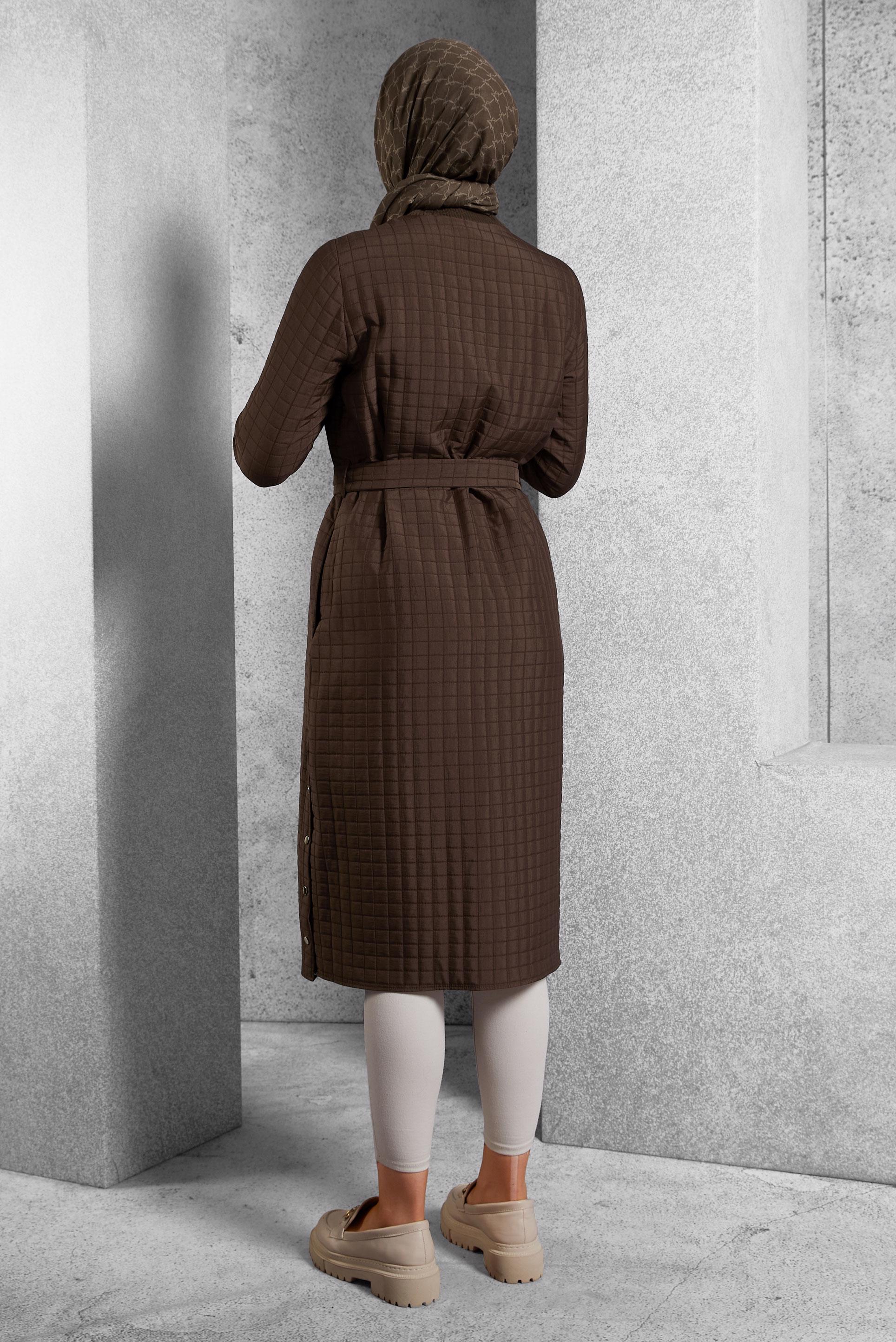 Tesettür giyim KAHVE KUŞAKLI KAPİTONE GİY ÇIK 45228