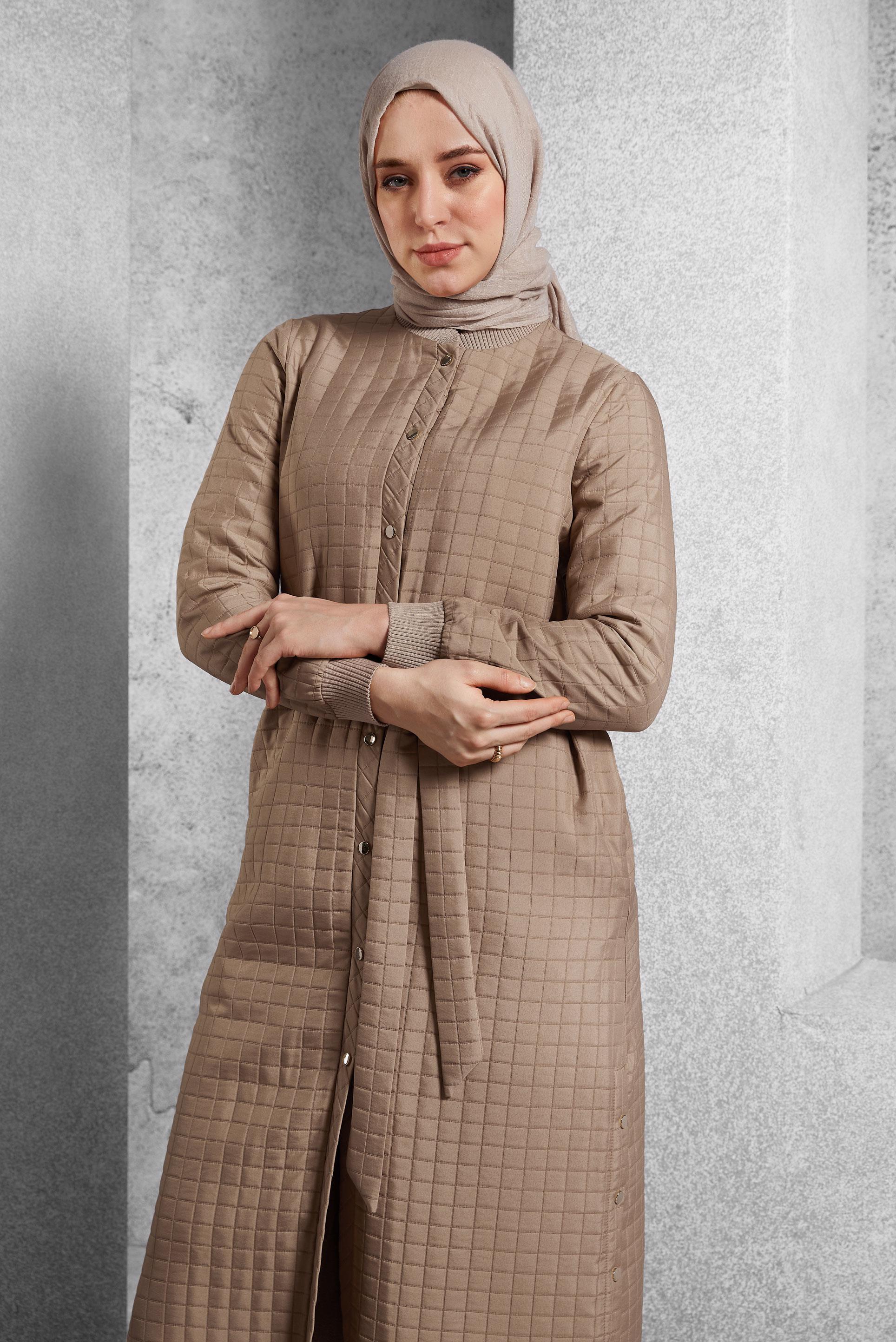 Hijab clothing BROWN BELTED QUILTED JACKET 45228