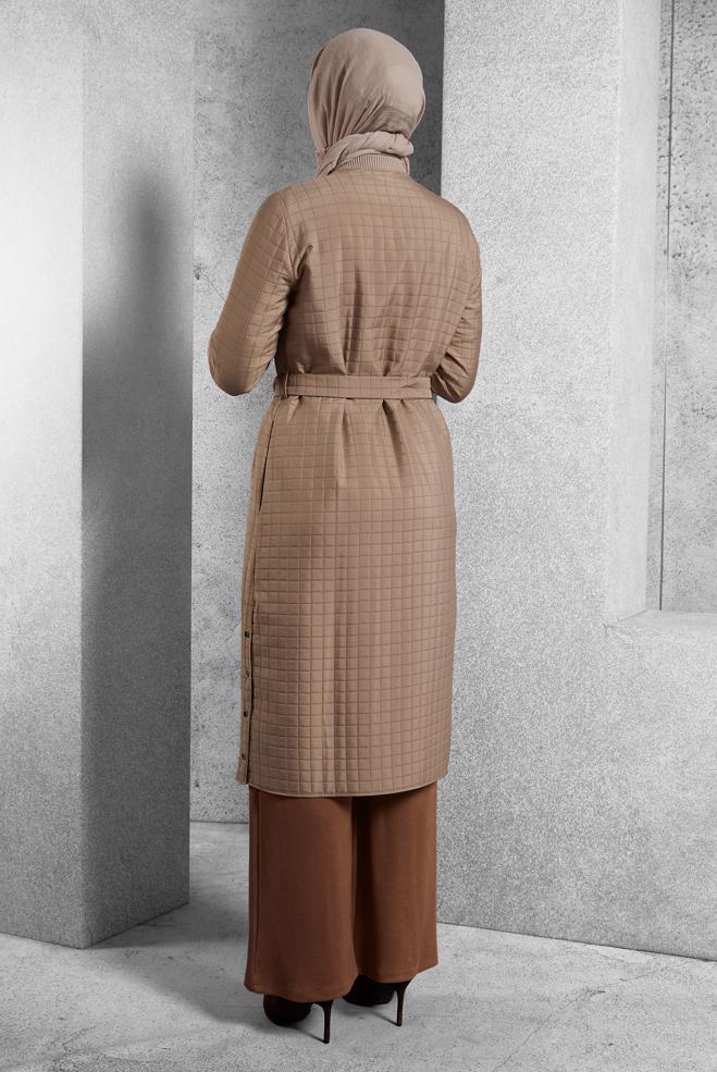 Tesettür giyim KAHVE KUŞAKLI KAPİTONE GİY ÇIK 45228 - ALVİNA