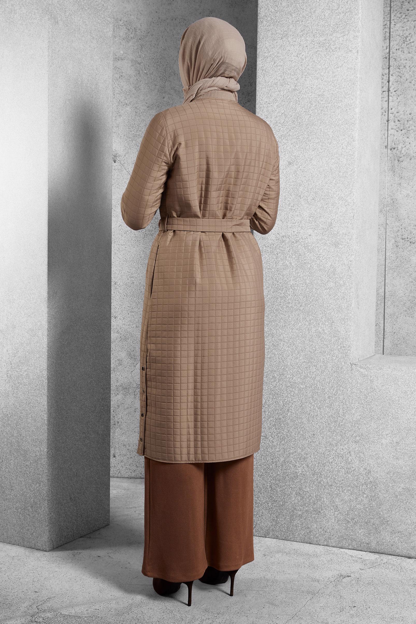 Hijab clothing BROWN BELTED QUILTED JACKET 45228