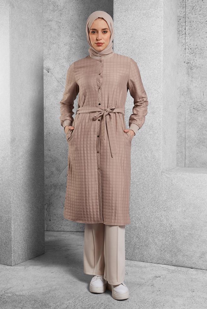 Tesettür giyim KAHVE KUŞAKLI KAPİTONE GİY ÇIK 45228 - ALVİNA