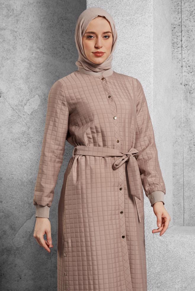 Tesettür giyim KAHVE KUŞAKLI KAPİTONE GİY ÇIK 45228 - ALVİNA