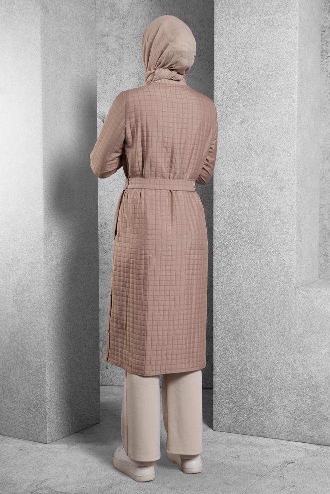 Tesettür giyim KAHVE KUŞAKLI KAPİTONE GİY ÇIK 45228 - ALVİNA