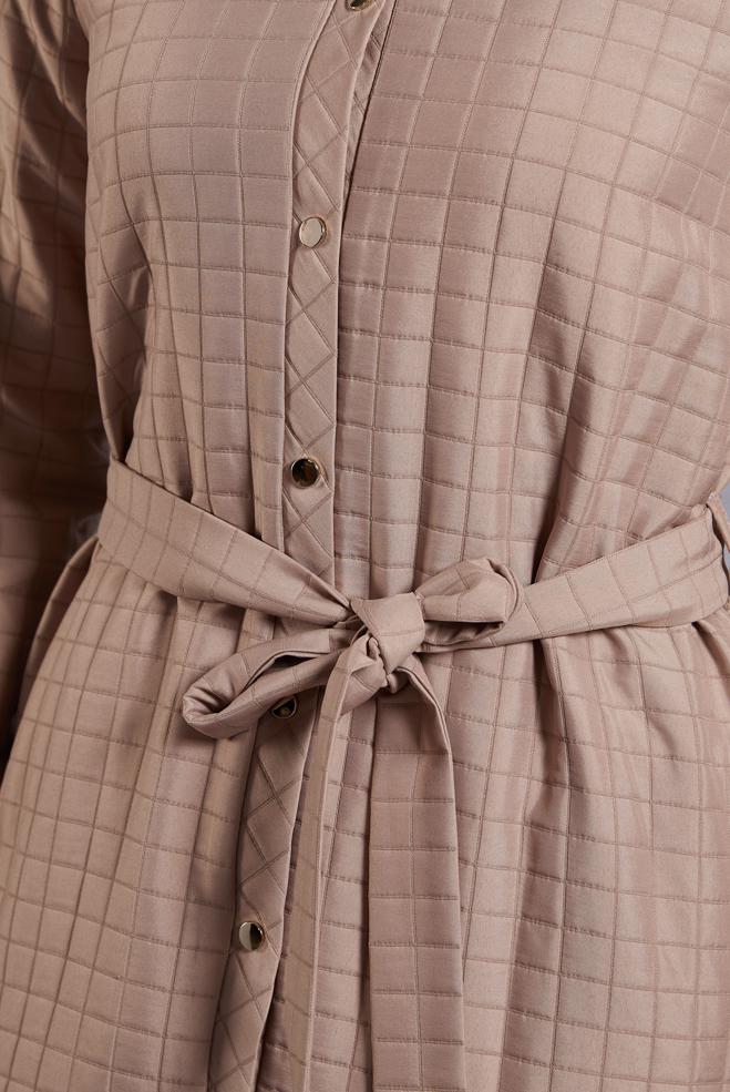 Tesettür giyim KAHVE KUŞAKLI KAPİTONE GİY ÇIK 45228 - ALVİNA