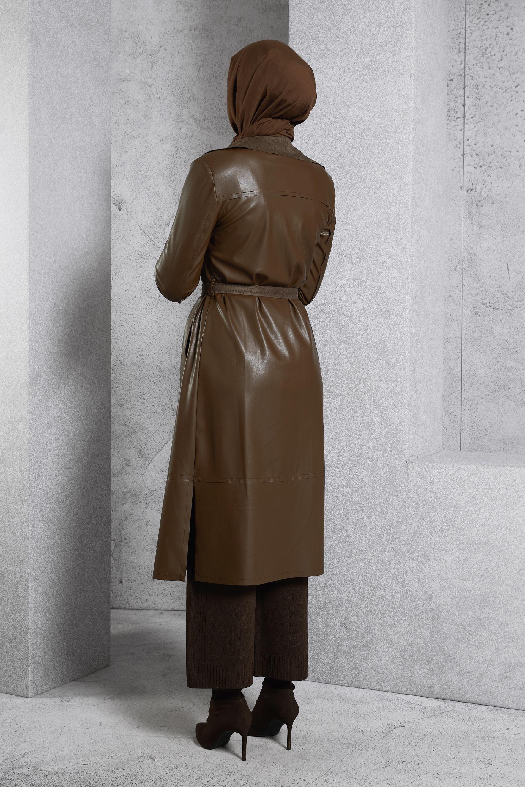 Tesettür giyim KAHVE KEMERLİ SUNİ DERİ GİY ÇIK 45277