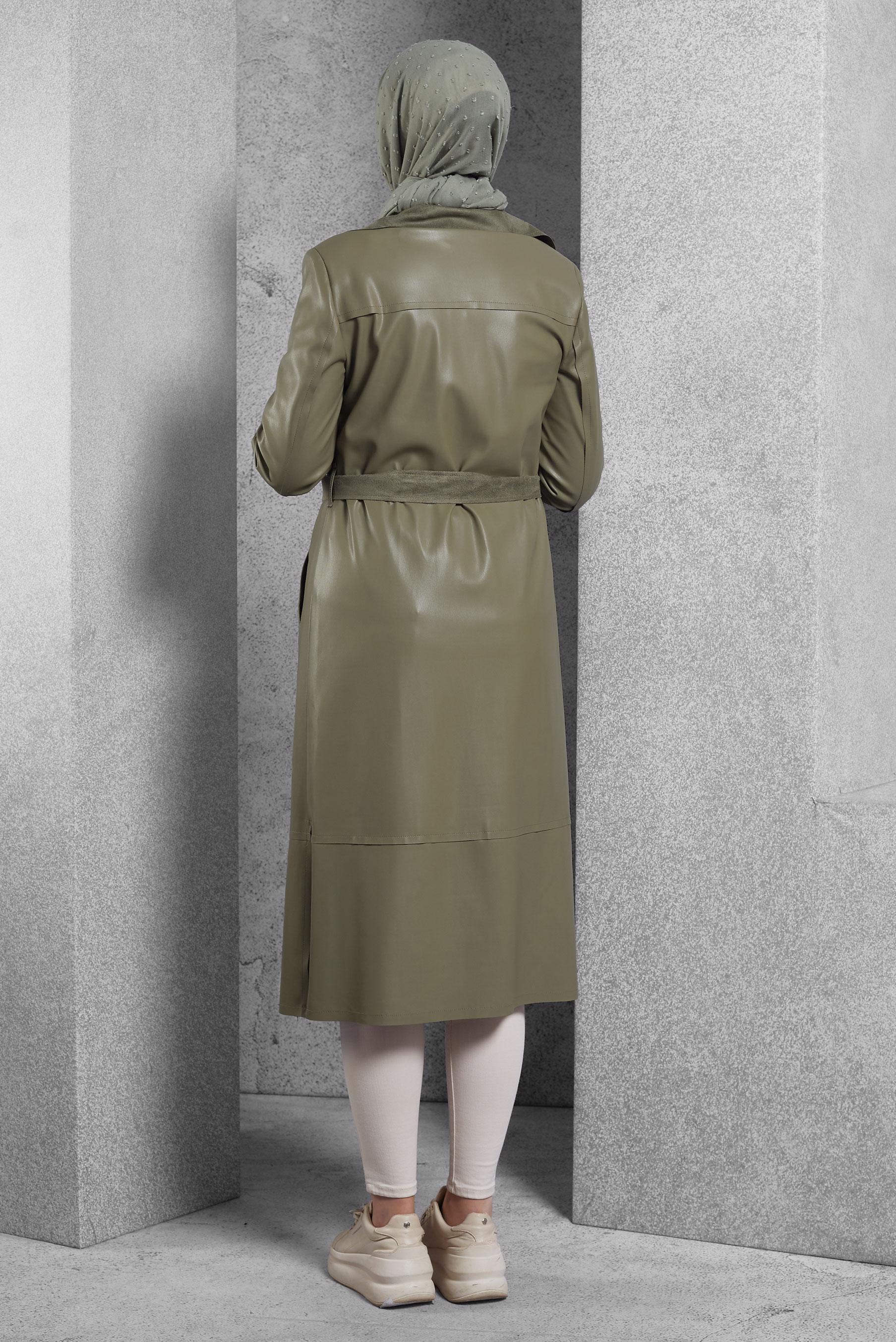 Tesettür giyim HAKİ KEMERLİ SUNİ DERİ GİY ÇIK 45277