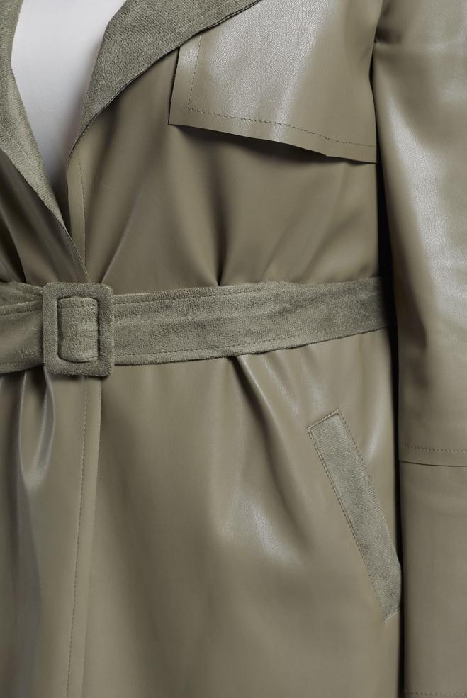 Vêtements hijab KAKI VESTE EN SIMILI CUIR AVEC CEINTURE 45277 - ALVİNA