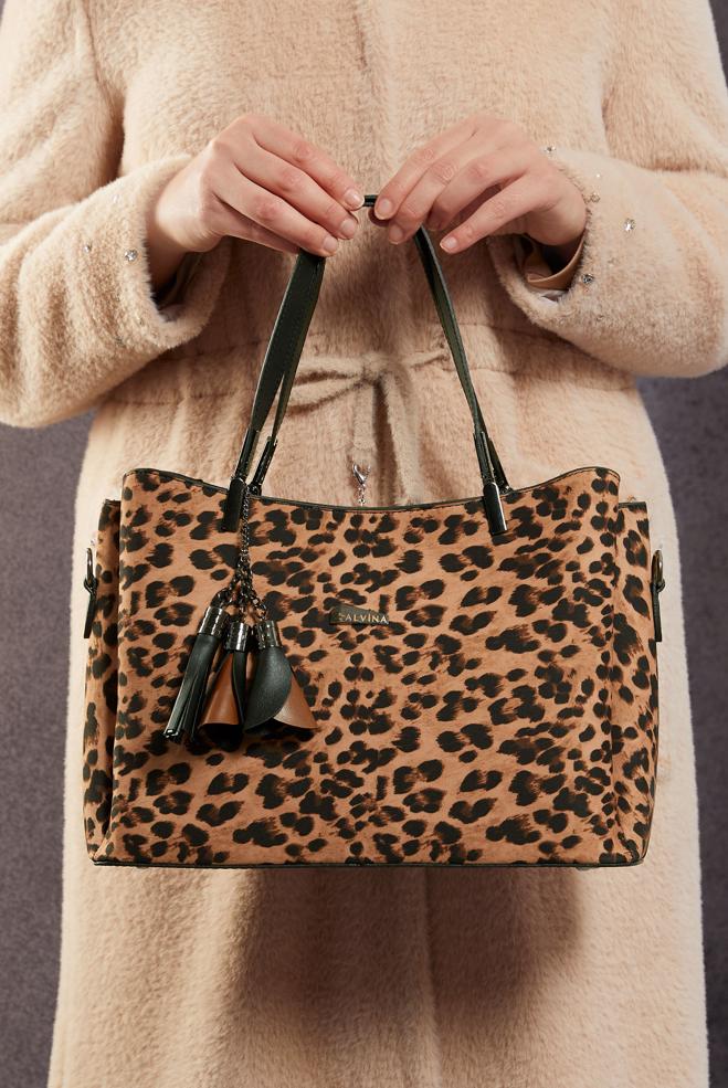 Tesettür giyim KAHVE ALVİNA LEOPAR DESENLİ ÇANTA 2140 - ALVİNA