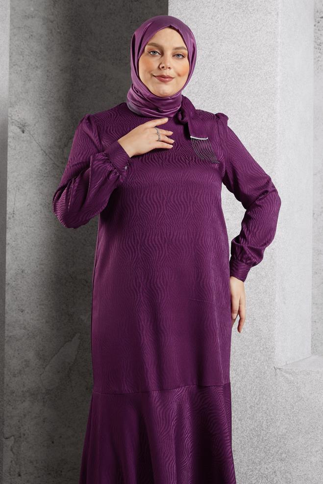 Vêtements hijab PRUNE ROBE JACQUARD SATINÉE 20624 - ALVİNA