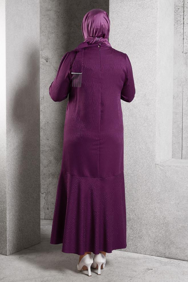 Vêtements hijab PRUNE ROBE JACQUARD SATINÉE 20624 - ALVİNA