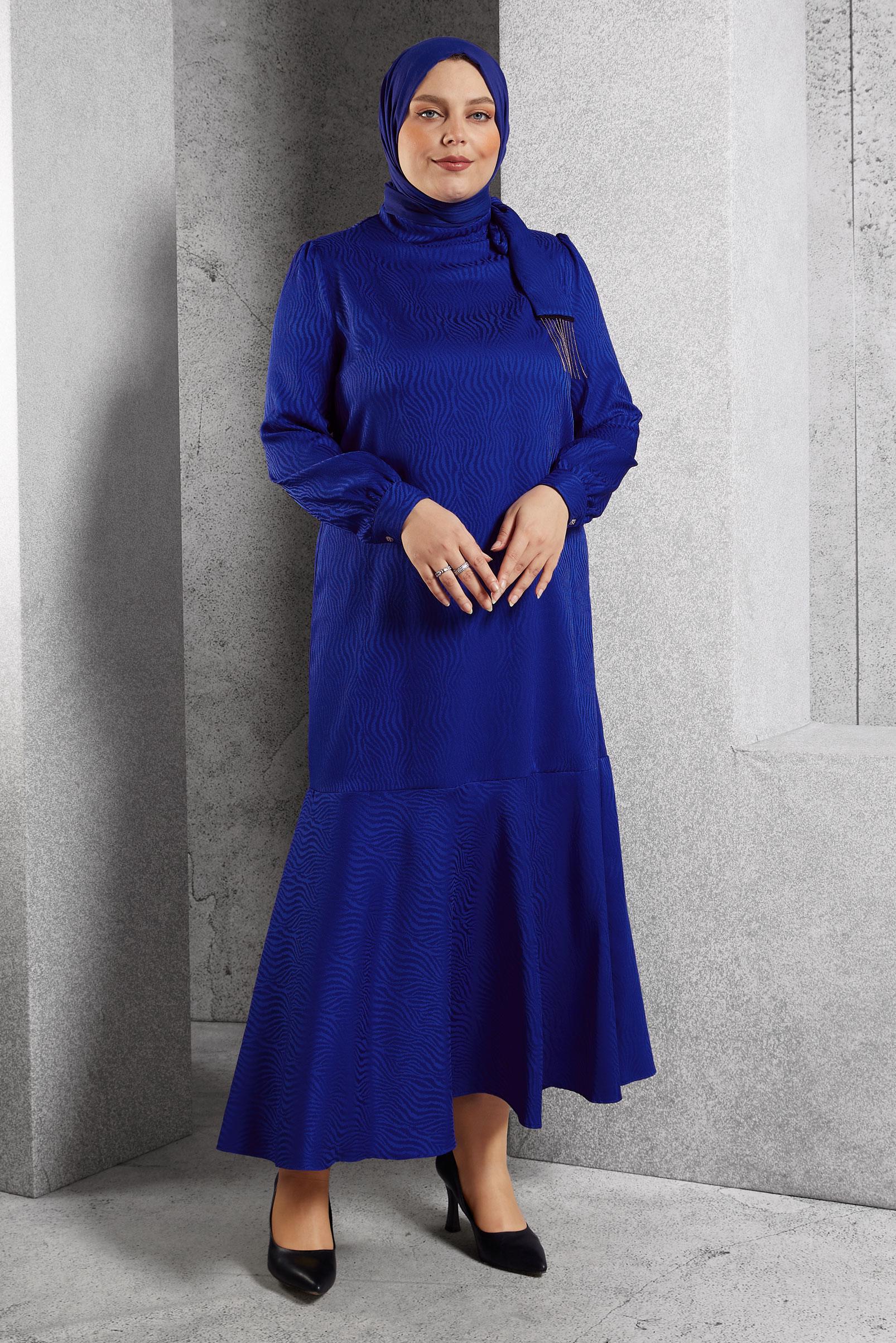 Vêtements hijab BLEU MARINE ROBE JACQUARD SATINÉE 20624