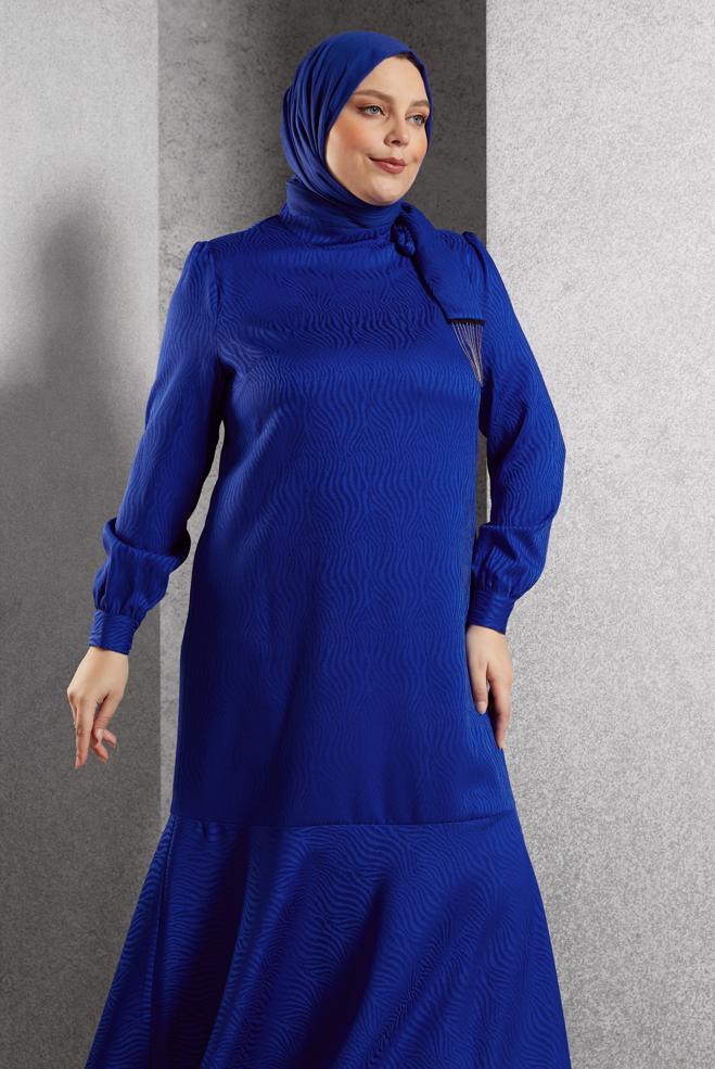 Vêtements hijab BLEU MARINE ROBE JACQUARD SATINÉE 20624 - ALVİNA