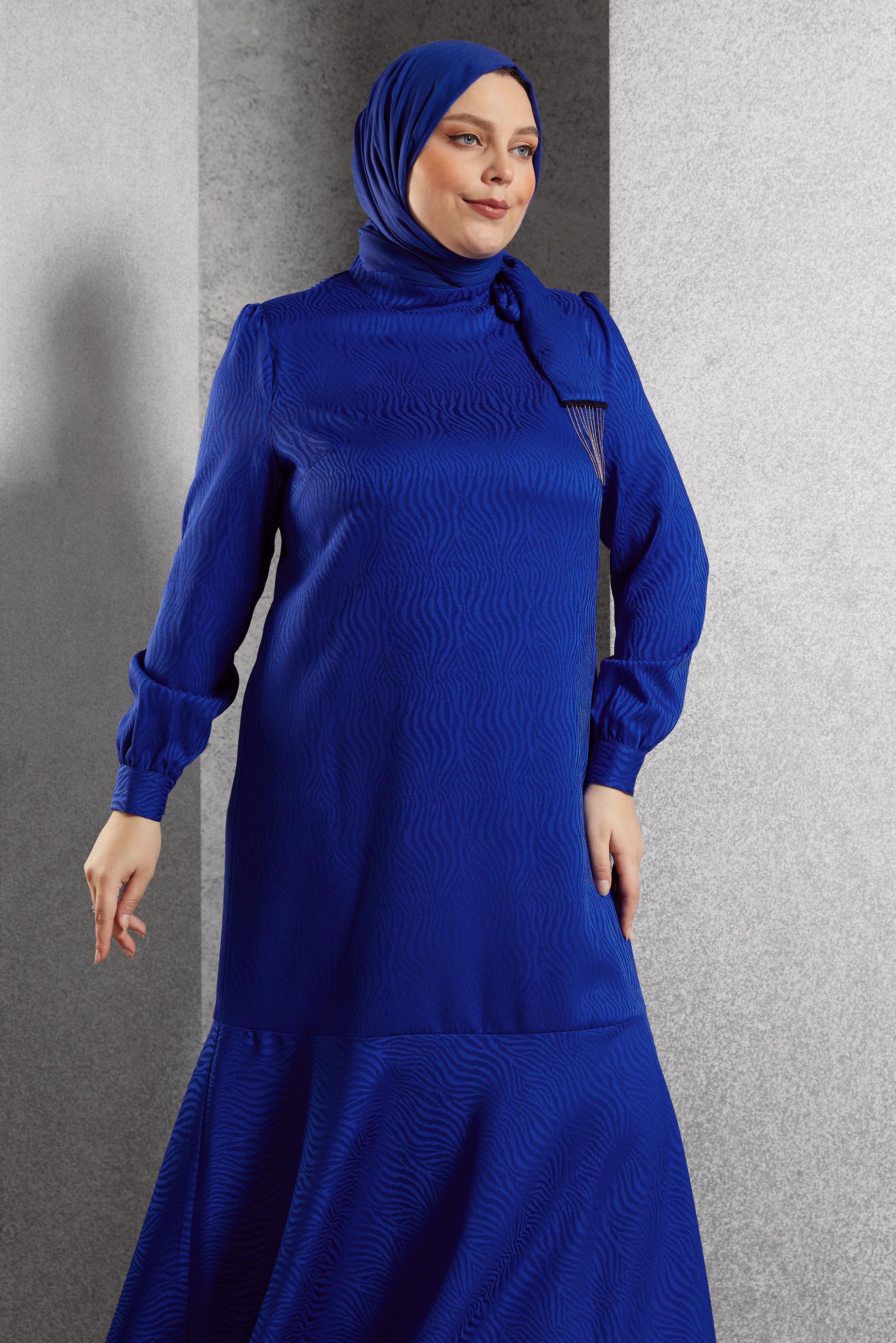 Vêtements hijab BLEU MARINE ROBE JACQUARD SATINÉE 20624