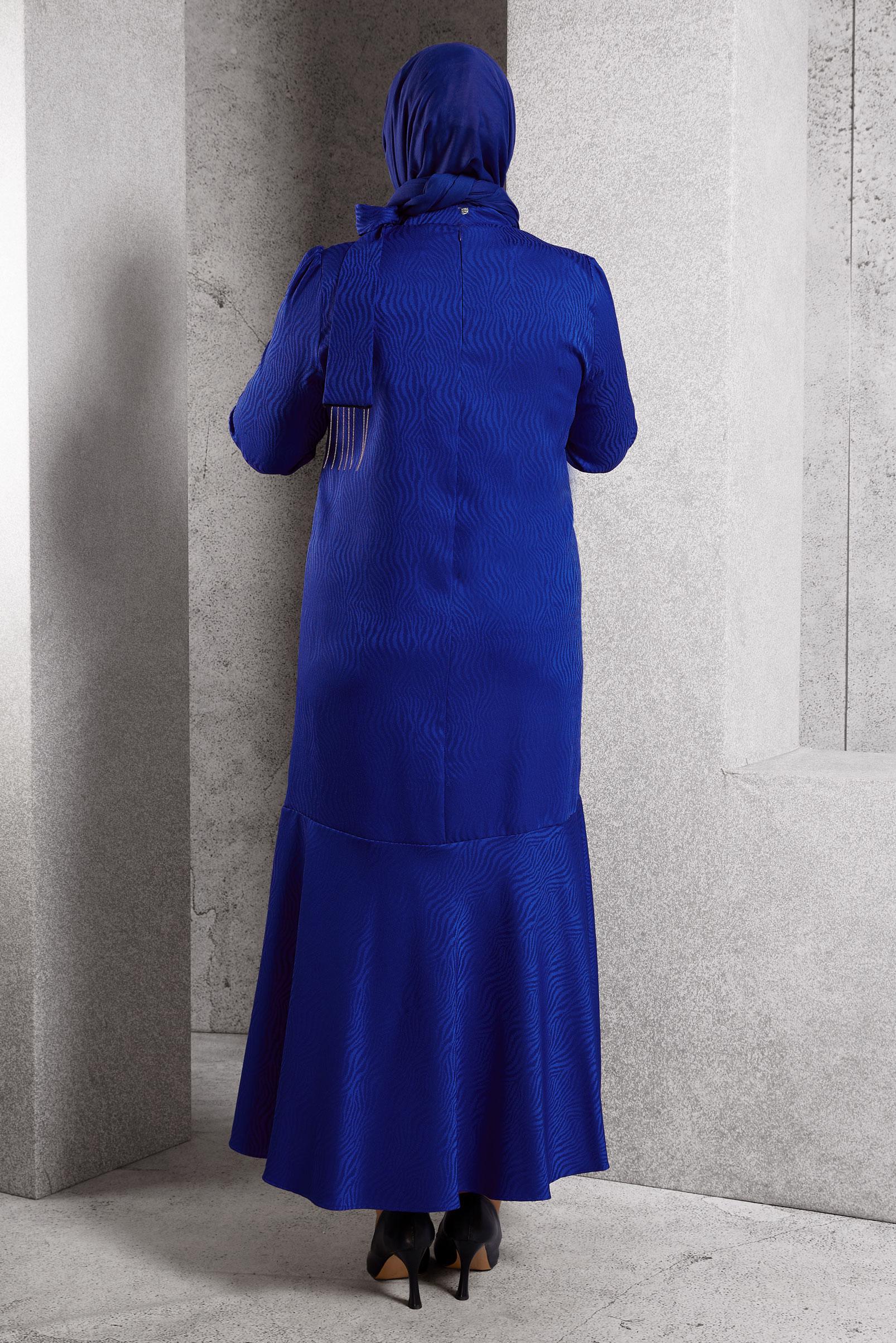 Vêtements hijab BLEU MARINE ROBE JACQUARD SATINÉE 20624