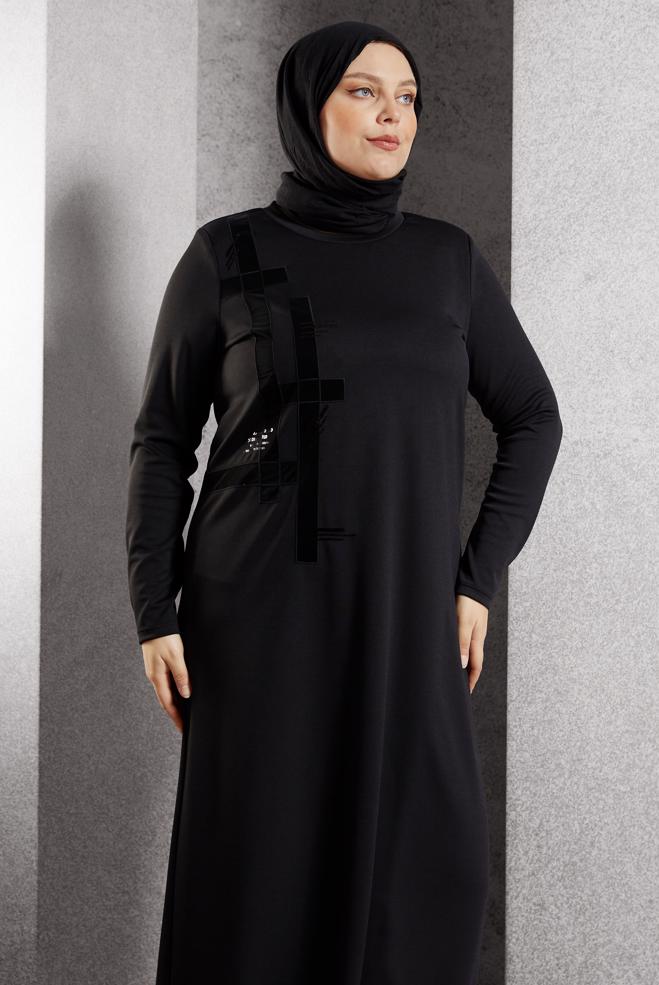 Hijab clothing BLACK STRIPED DRESS 20633 - ALVİNA
