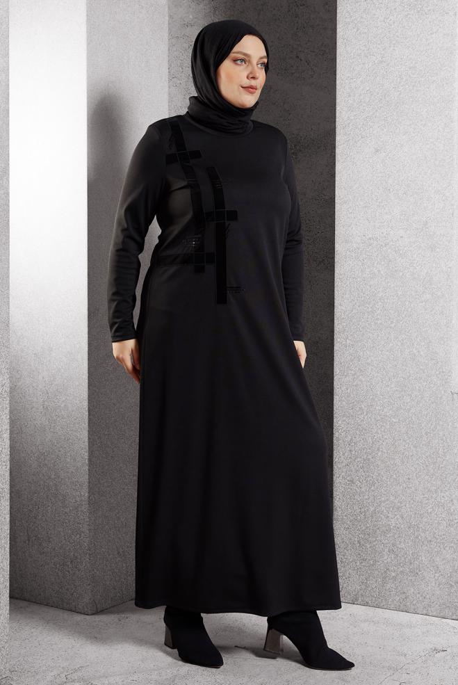 Hijab clothing BLACK STRIPED DRESS 20633 - ALVİNA