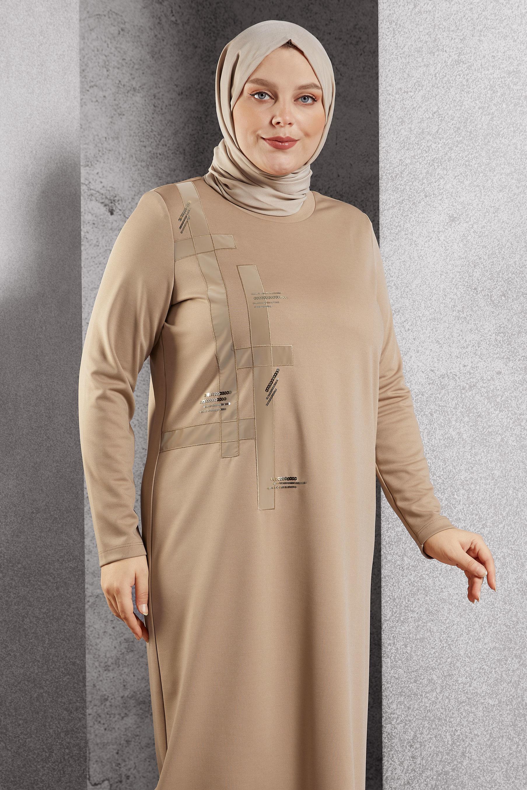 Hijab clothing BEIGE STRIPED DRESS 20633