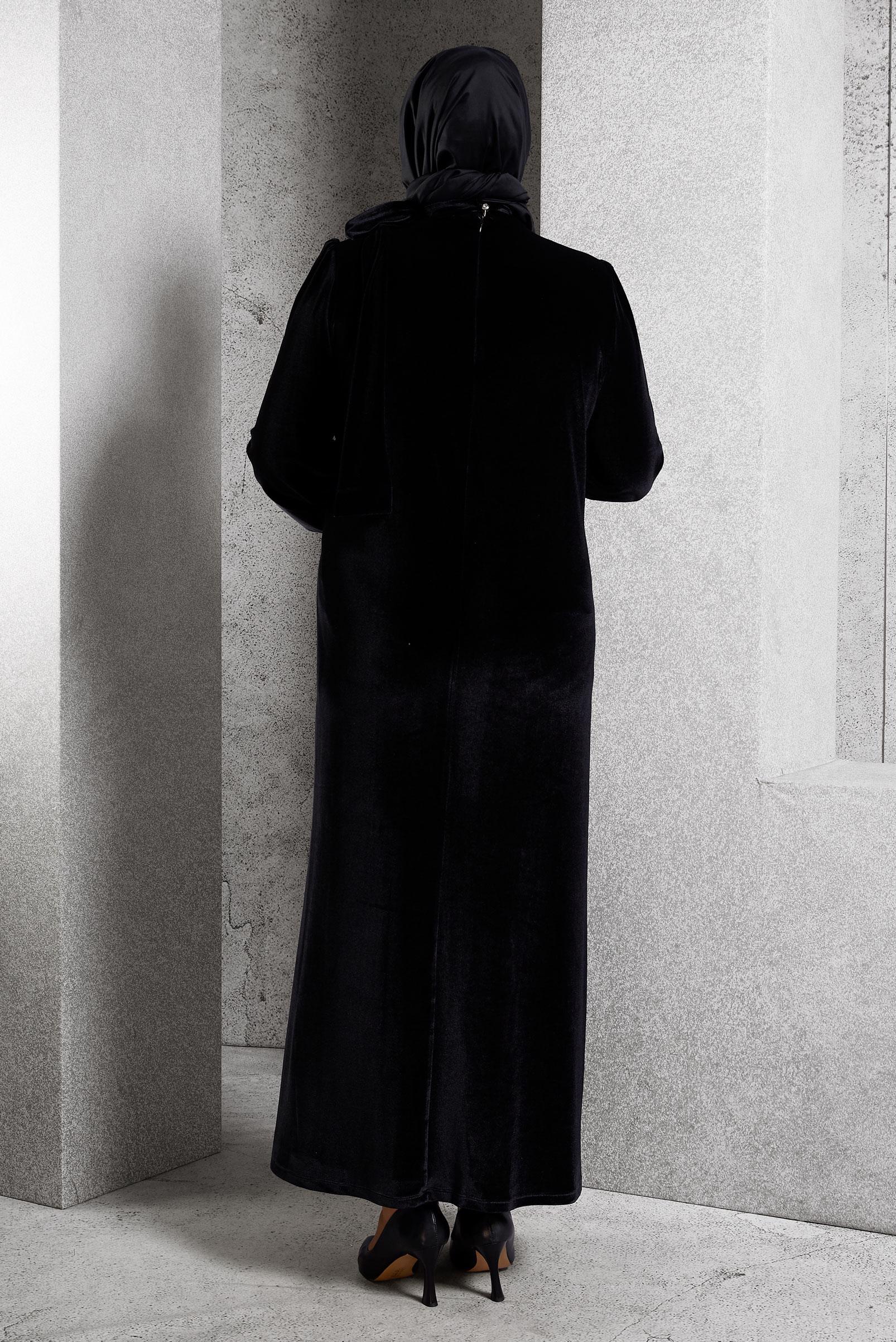Vêtements hijab NOIR ROBE EN VELOURS GRANDE TAILLE 20644
