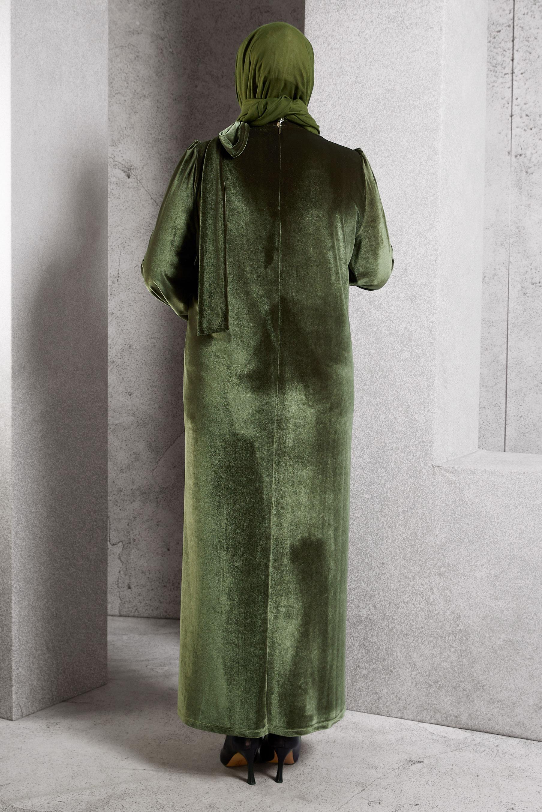 Vêtements hijab KAKI ROBE EN VELOURS GRANDE TAILLE 20644