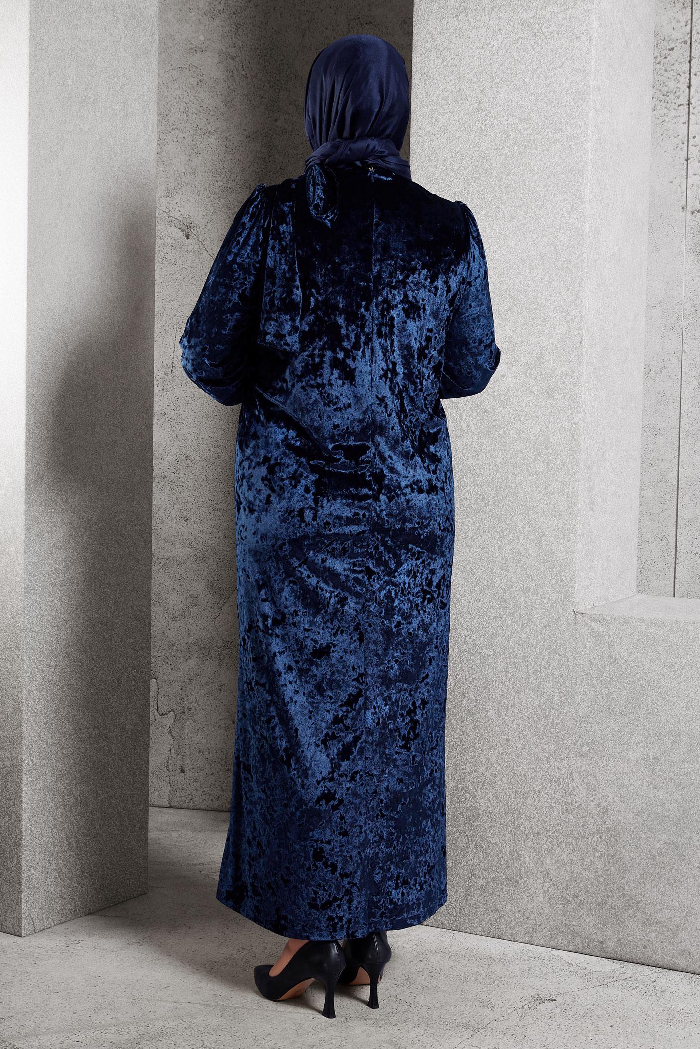 Vêtements hijab BLEU MARINE ROBE EN VELOURS GRANDE TAILLE 20644