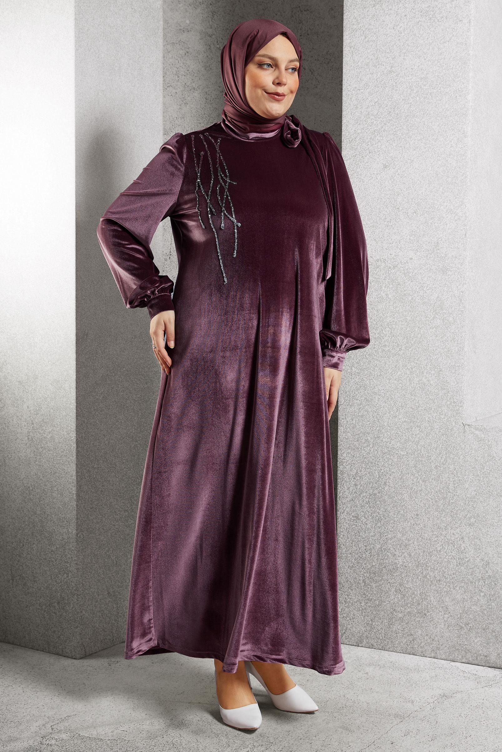 Hijab clothing PINK PLUS SIZE VELVET DRESS 20644