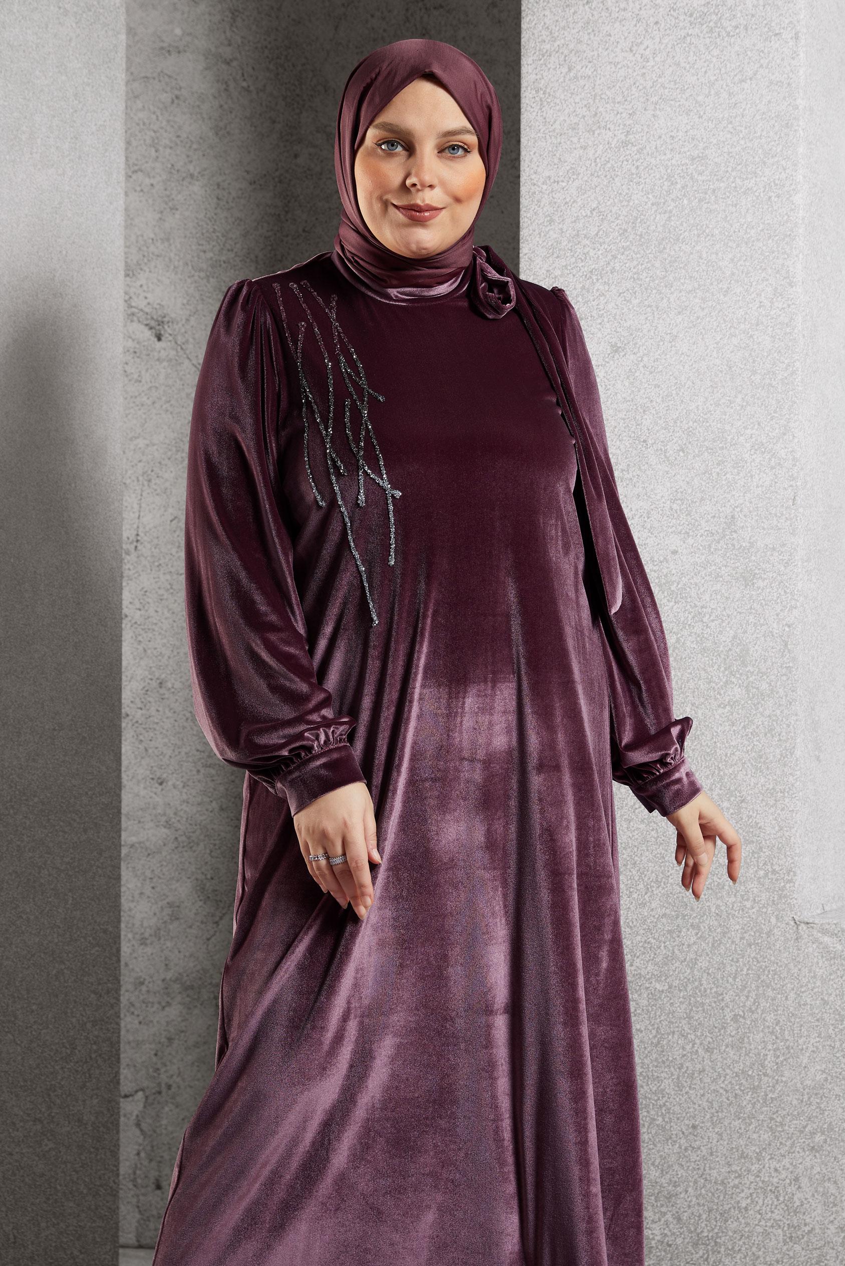 Hijab clothing PINK PLUS SIZE VELVET DRESS 20644