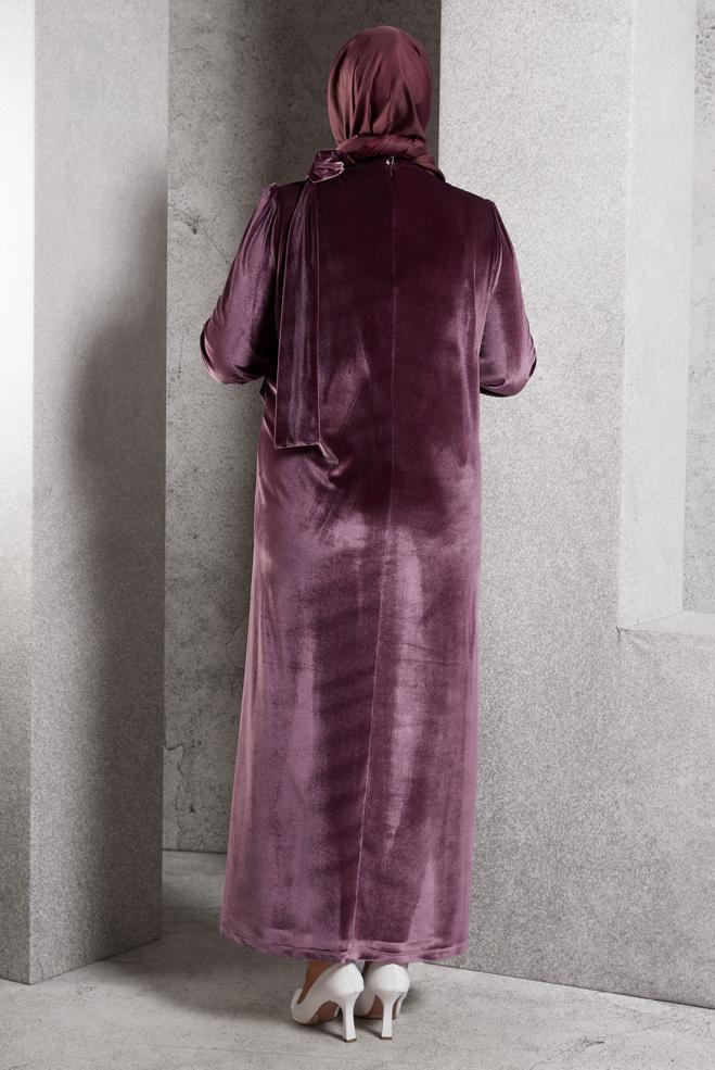 Hijab clothing PINK PLUS SIZE VELVET DRESS 20644 - ALVİNA