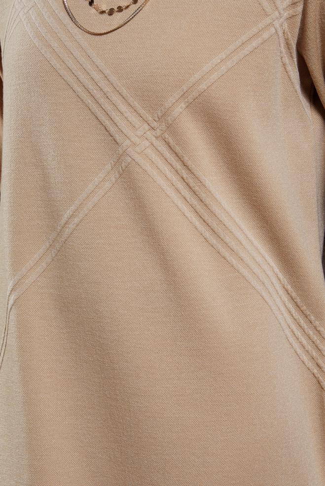 Tesettür giyim BEJ BİSİKLET YAKA TRİKO ELBİSE 44909 - ALVİNA