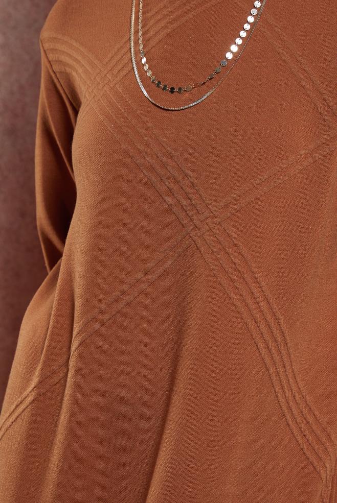 Tesettür giyim TURUNCU BİSİKLET YAKA TRİKO ELBİSE 44909 - ALVİNA