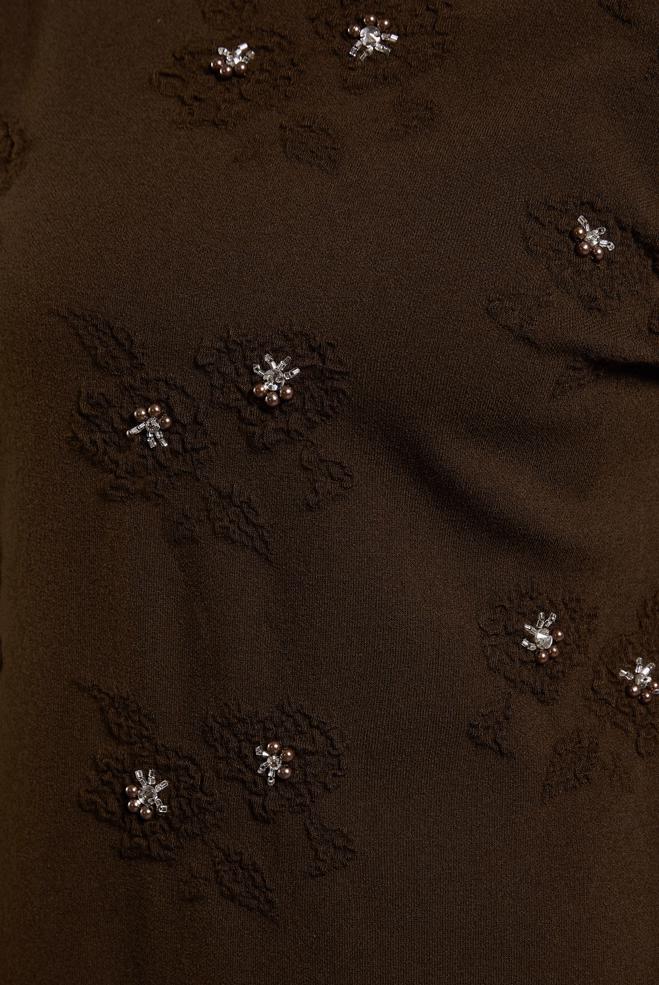 Vêtements hijab BRUN ROBE EN MAILLE AVEC DÉTAIL DE GEMMES 44915 - ALVİNA