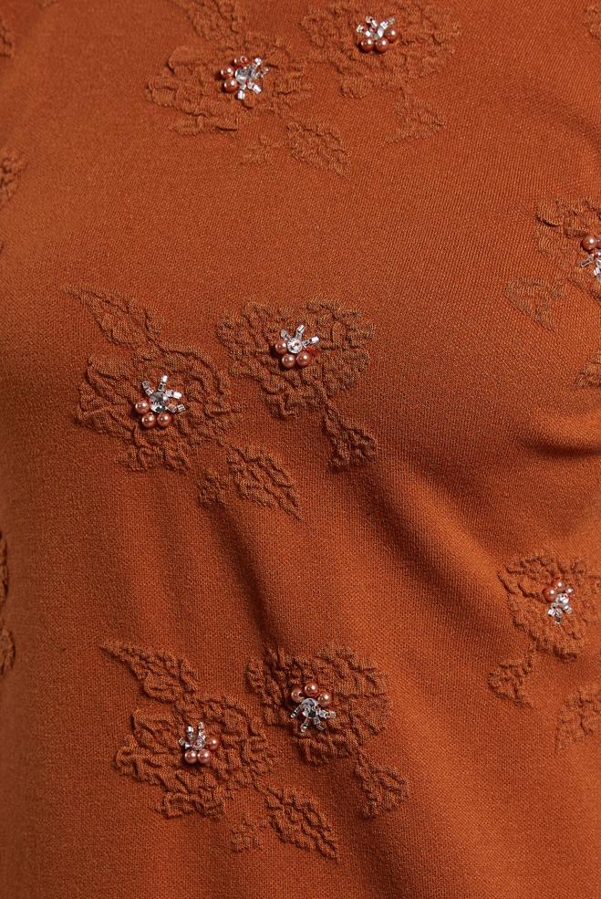 Vêtements hijab ORANGE ROBE EN MAILLE AVEC DÉTAIL DE GEMMES 44915 - ALVİNA