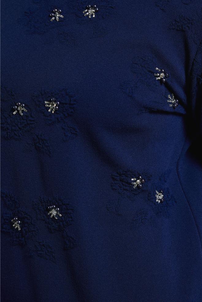 Vêtements hijab BLEU MARINE ROBE EN MAILLE AVEC DÉTAIL DE GEMMES 44915 - ALVİNA