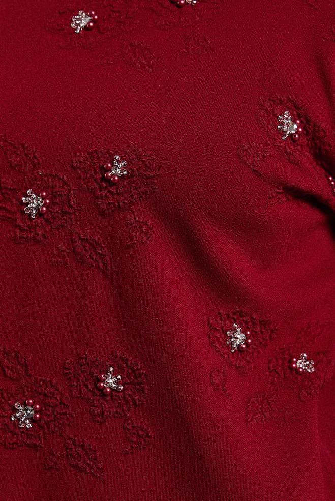 Vêtements hijab ROUGE BORDEAUX ROBE EN MAILLE AVEC DÉTAIL DE GEMMES 44915 - ALVİNA