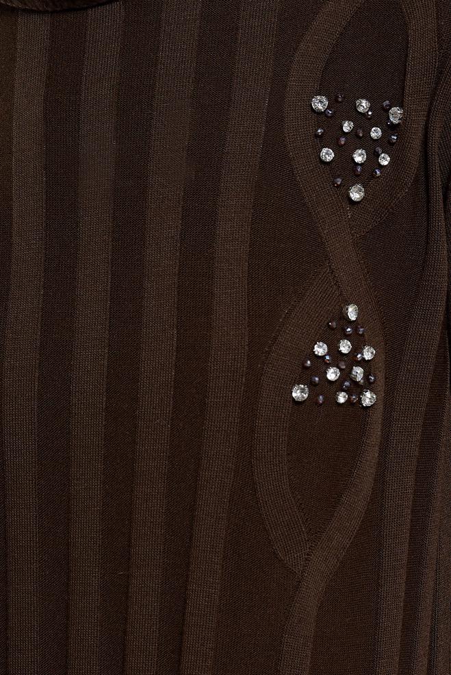 Tesettür giyim KAHVE TAŞ DETAYLI TRİKO ELBİSE 44917 - ALVİNA