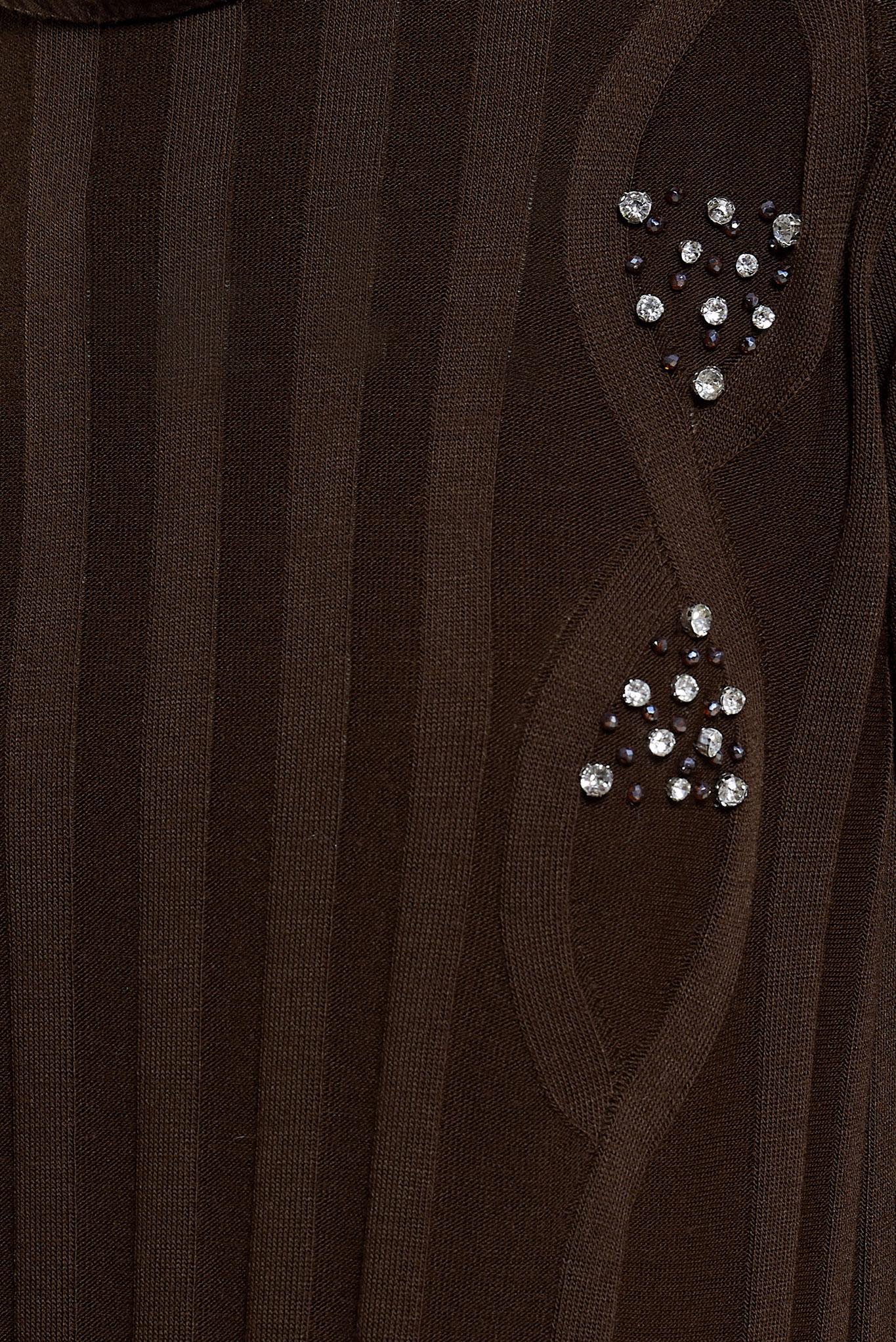 Tesettür giyim KAHVE TAŞ DETAYLI TRİKO ELBİSE 44917