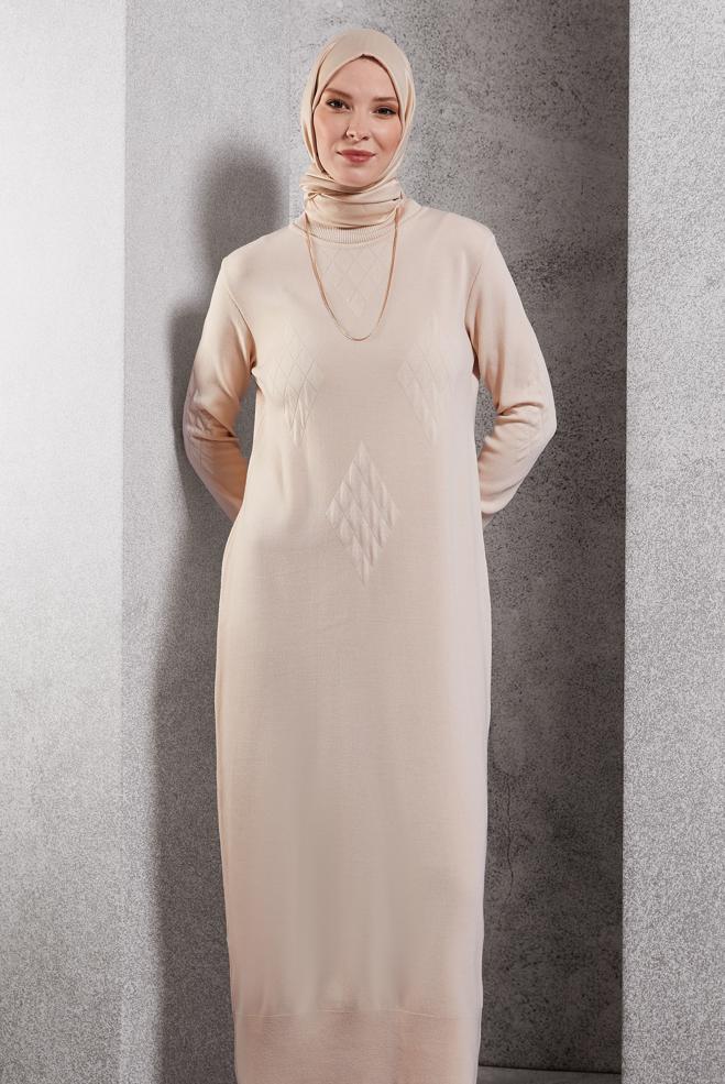 Vêtements hijab BEIGE ROBE EN TRICOT 44922 - ALVİNA