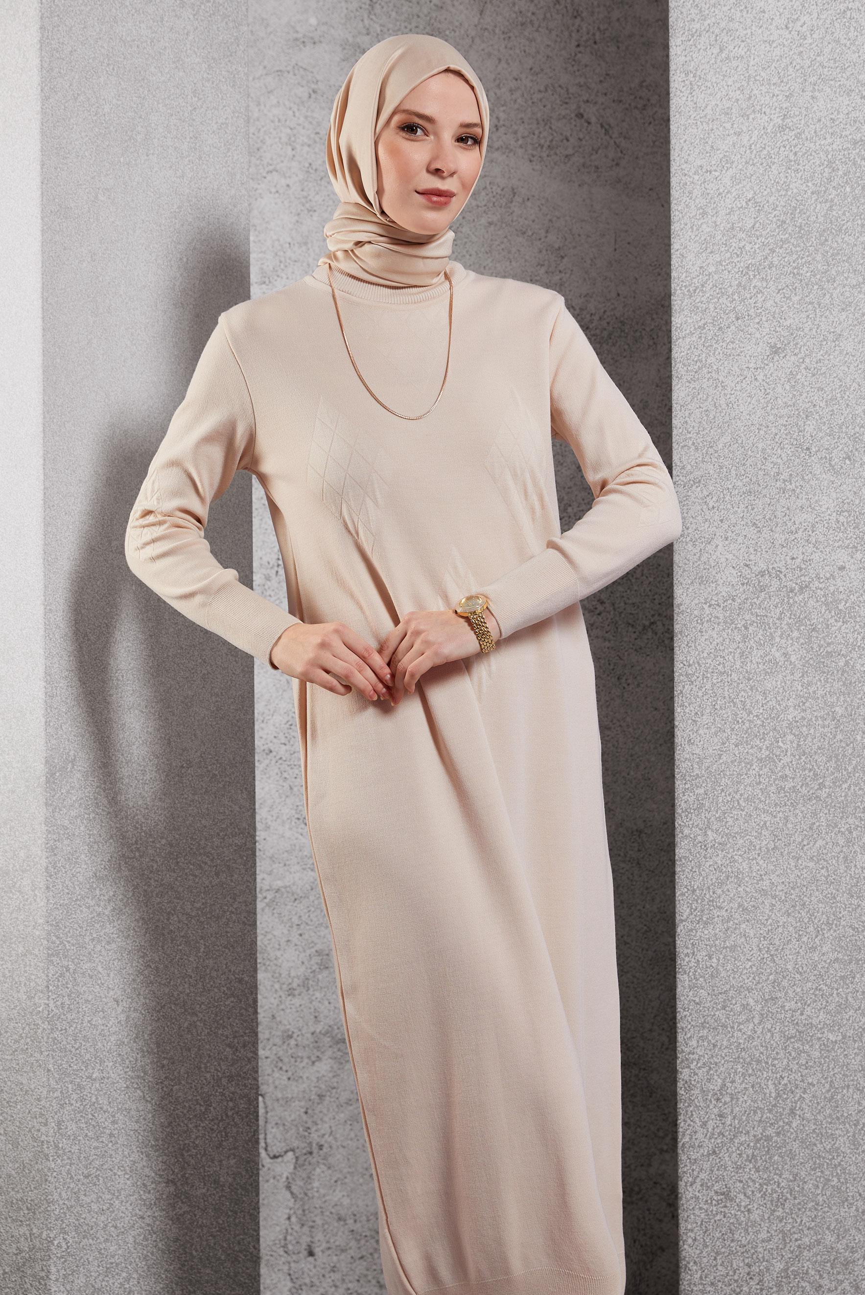 Vêtements hijab BEIGE ROBE EN TRICOT 44922