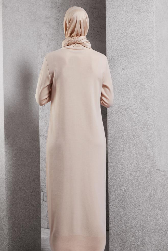 Vêtements hijab BEIGE ROBE EN TRICOT 44922 - ALVİNA