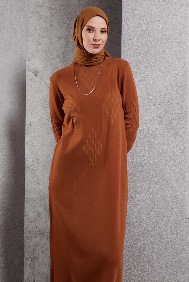 Vêtements hijab ORANGE ROBE EN TRICOT 44922 - ALVİNA