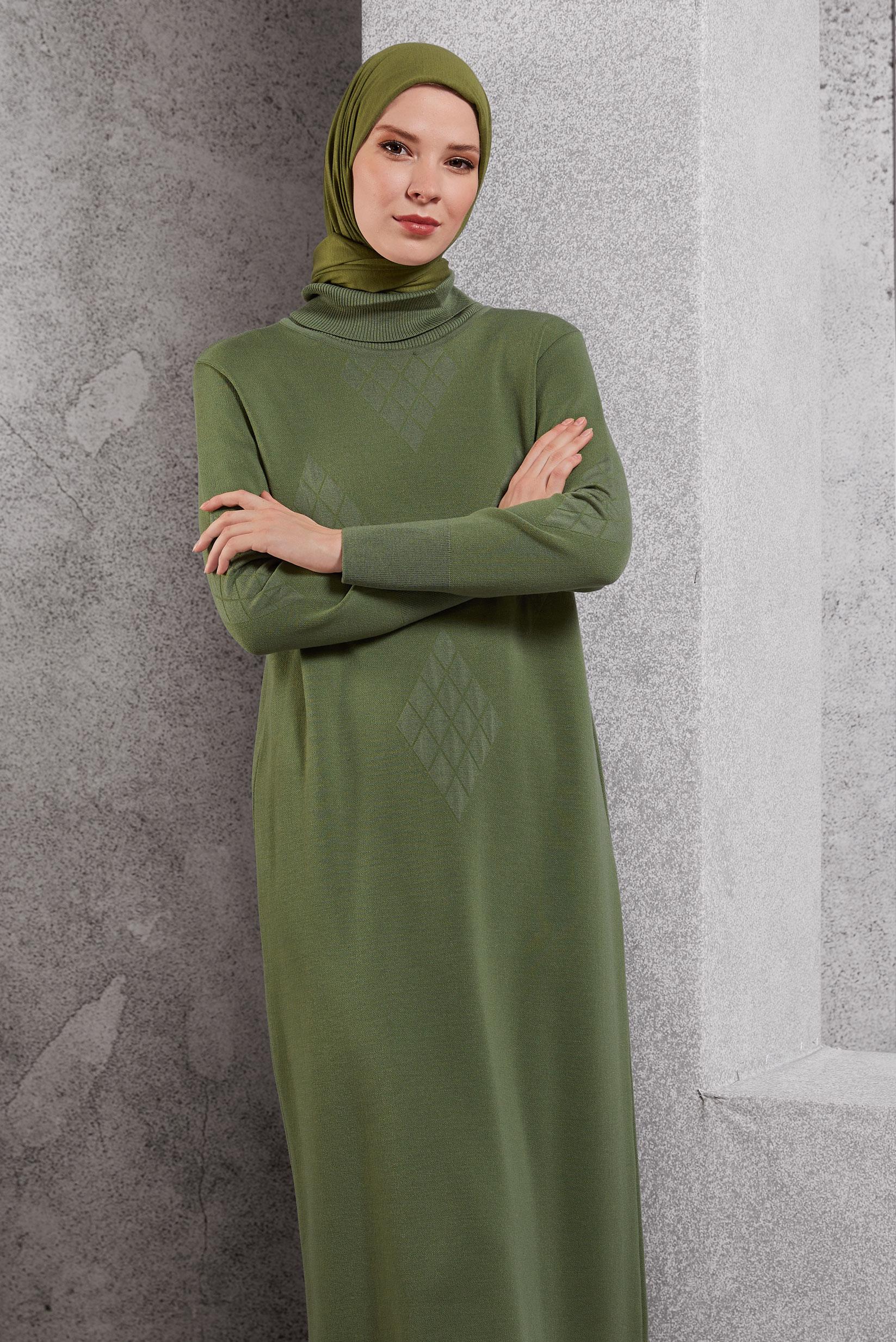 Vêtements hijab VERT ROBE EN TRICOT 44922