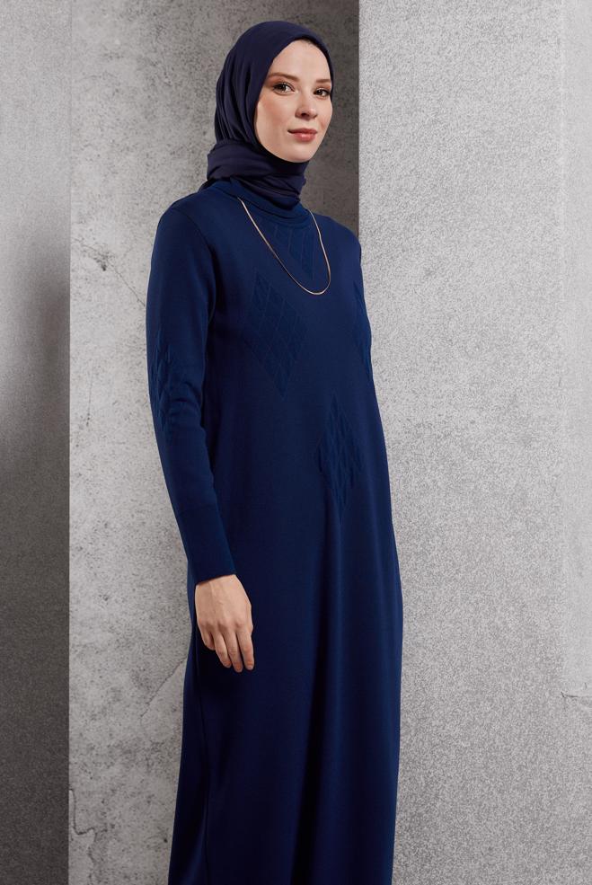 Vêtements hijab BLEU MARINE ROBE EN TRICOT 44922 - ALVİNA