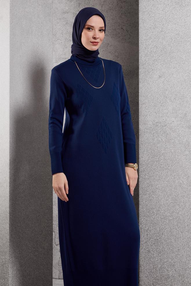 Vêtements hijab BLEU MARINE ROBE EN TRICOT 44922 - ALVİNA