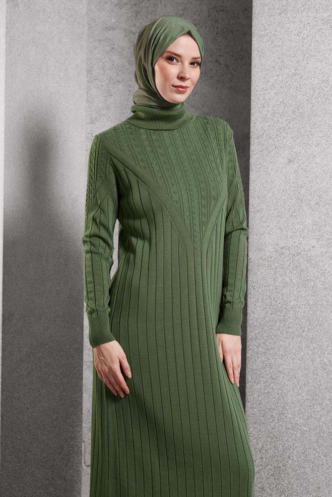 Hijab clothing BROWN TURTLENECK KNITWEAR DRESS 44923 - ALVİNA