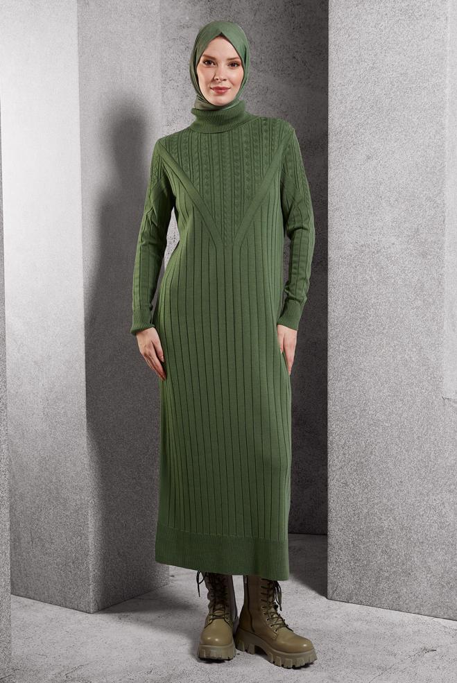 Hijab clothing BROWN TURTLENECK KNITWEAR DRESS 44923 - ALVİNA