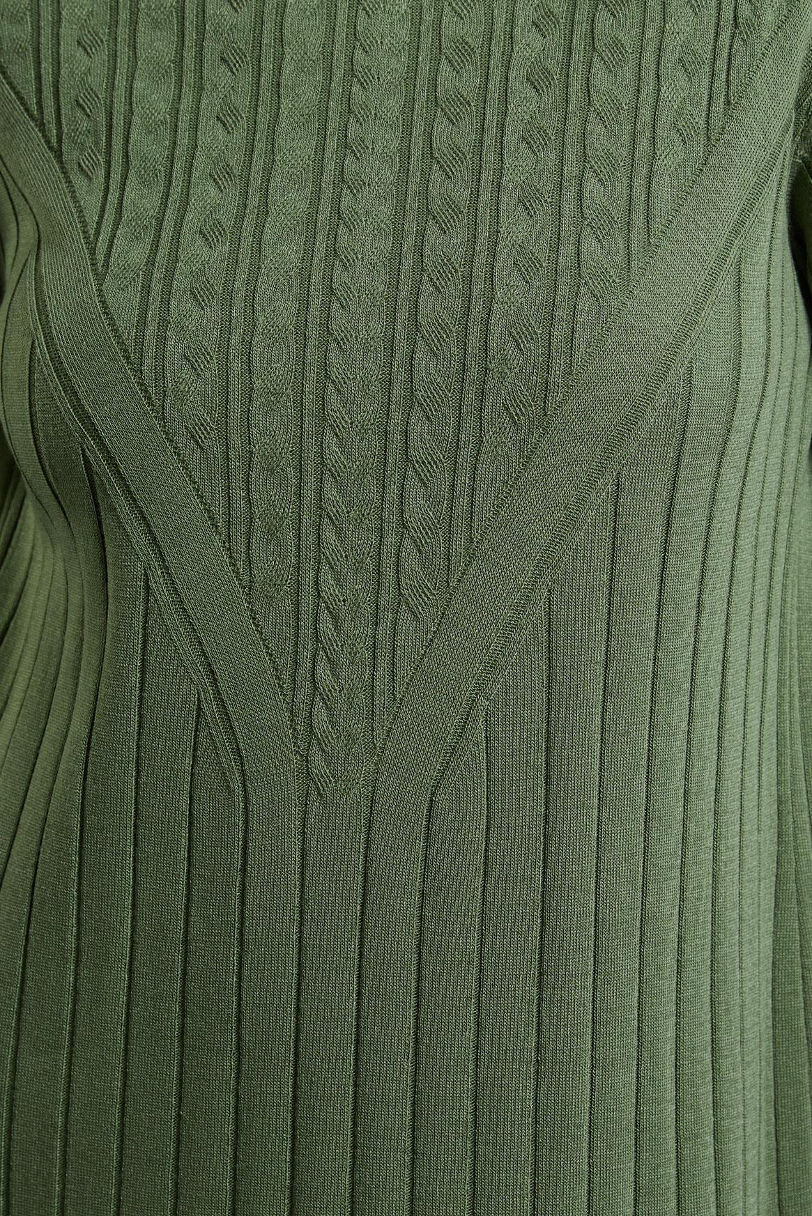 Tesettür giyim YEŞİL BOĞAZLI YAKA TRİKO ELBİSE 44923