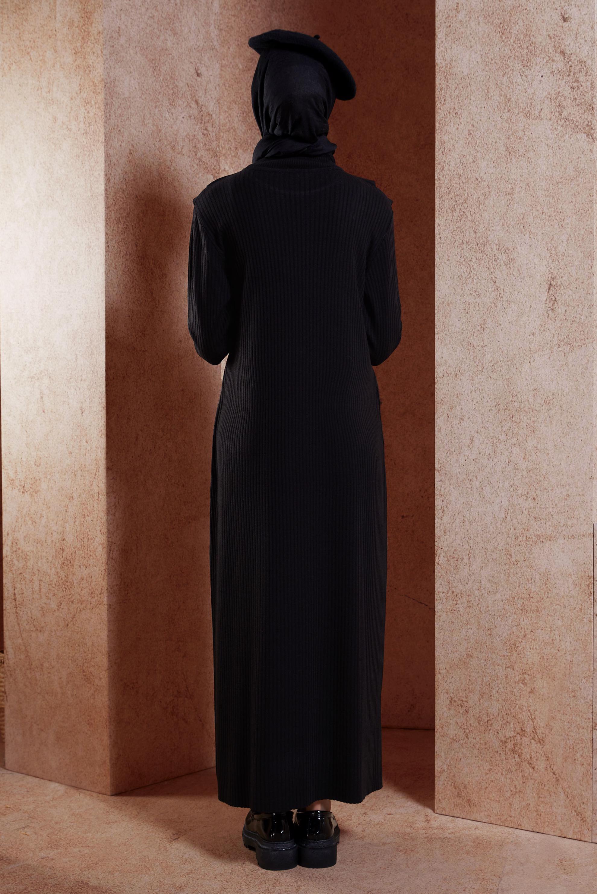 Tesettür giyim SİYAH UZUN TRİKO ELBİSE 44924