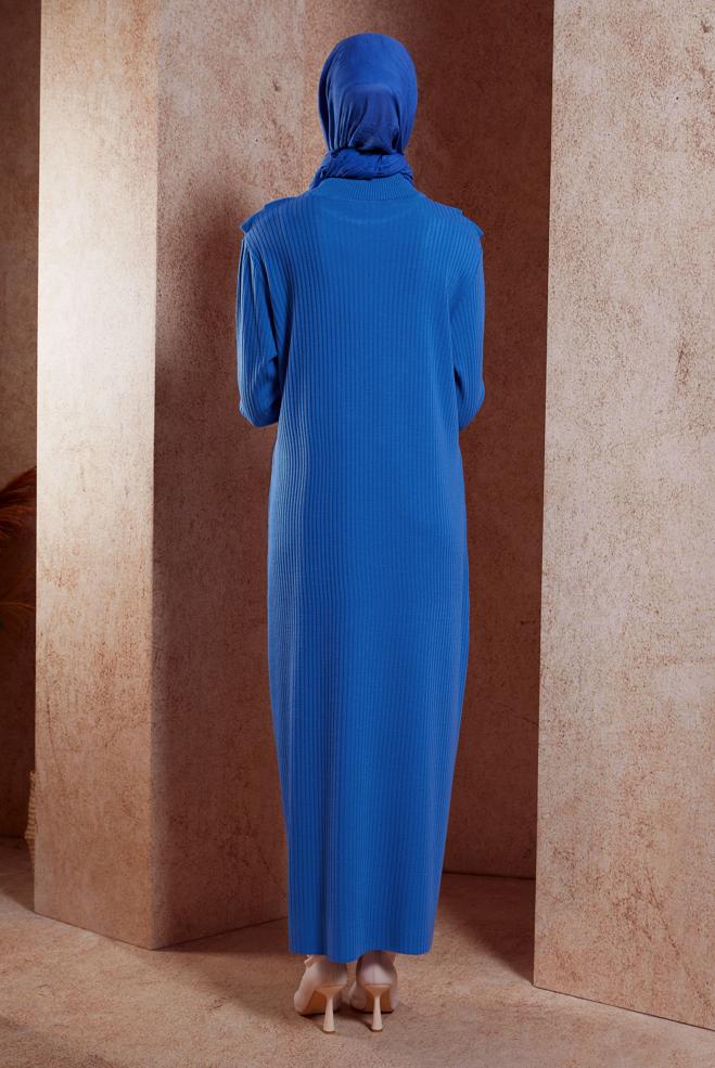 Tesettür giyim MAVİ UZUN TRİKO ELBİSE 44924 - ALVİNA